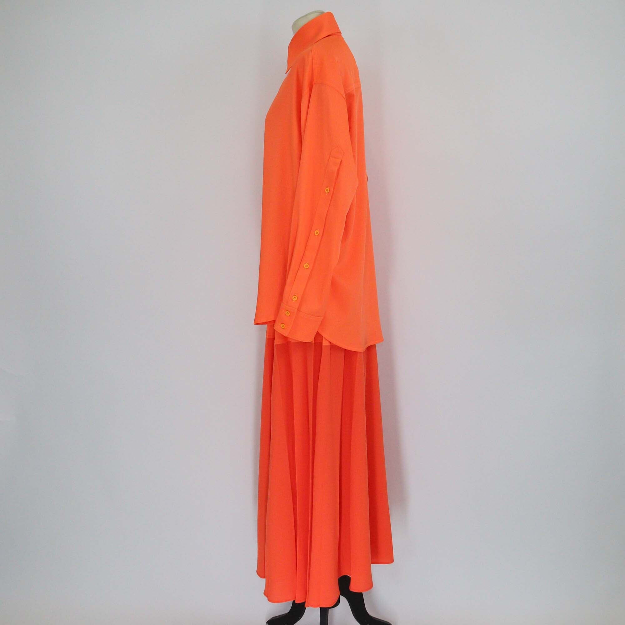Christopher John Rogers Orange Oversized Long Sleeve Shirt & Pleated Skirt Set Womens Christopher John Rogers 