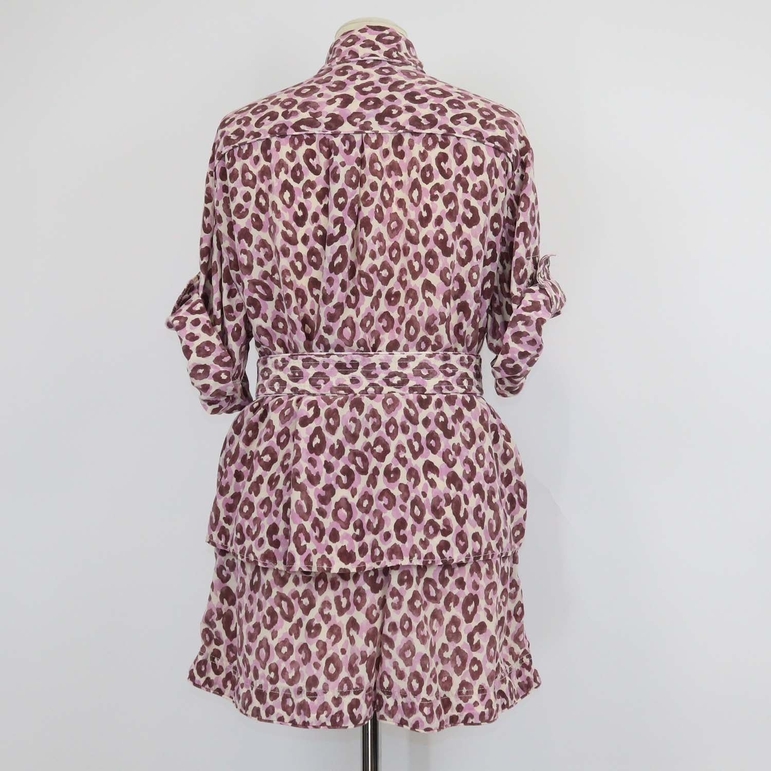 Zimmermann Purple Leopard Print Short Sleeve Shirt & Mini Short Set