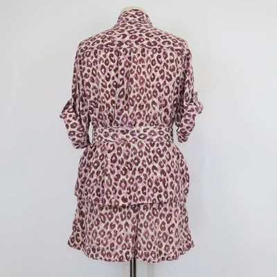 Zimmermann Purple Leopard Print Short Sleeve Shirt & Mini Short Set