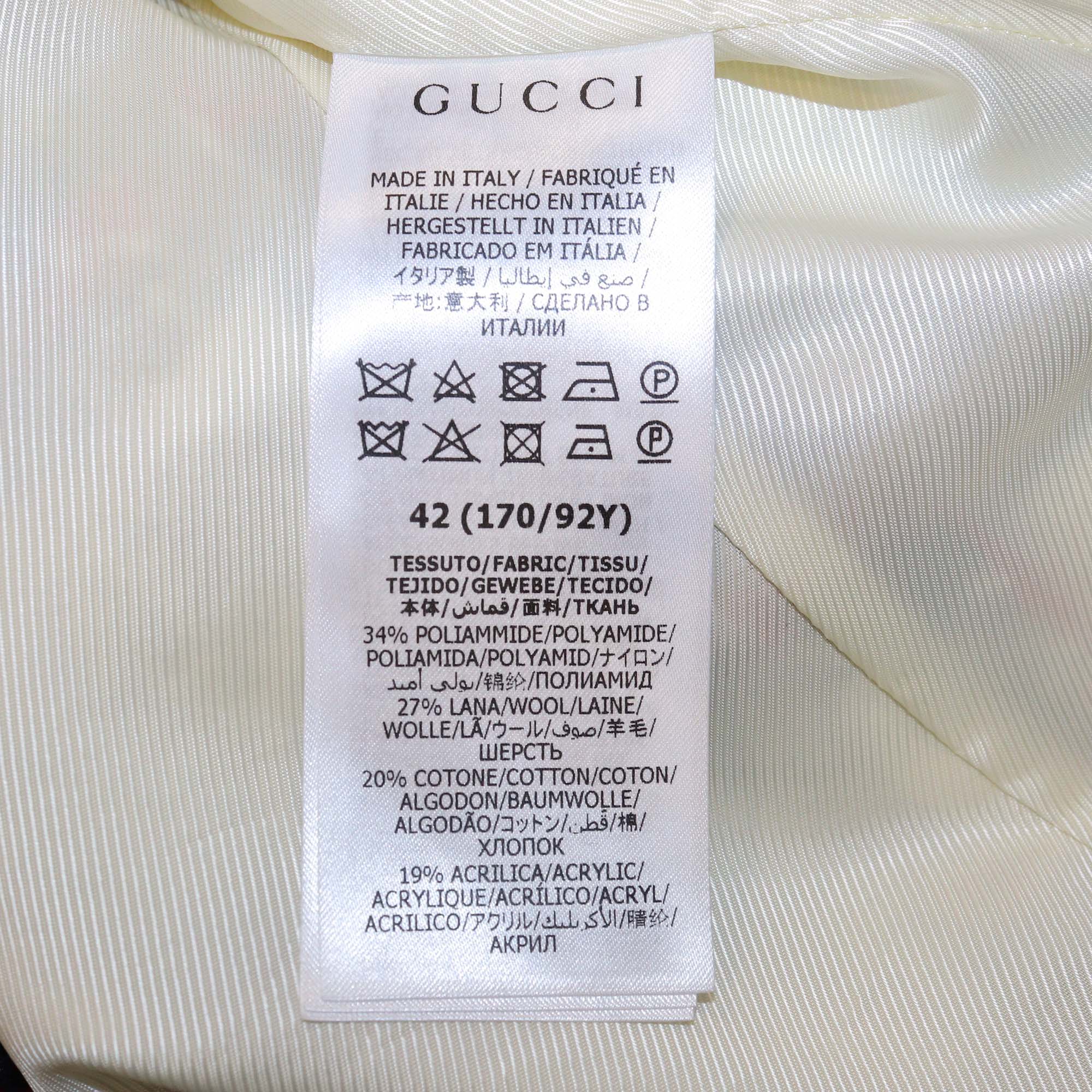 Gucci Tricolor Blend Fabric Tweed Checkered Three Quarter Sleeve Jacket