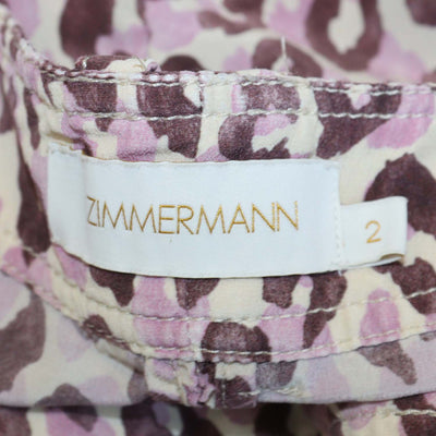 Zimmermann Purple Leopard Print Short Sleeve Shirt & Mini Short Set