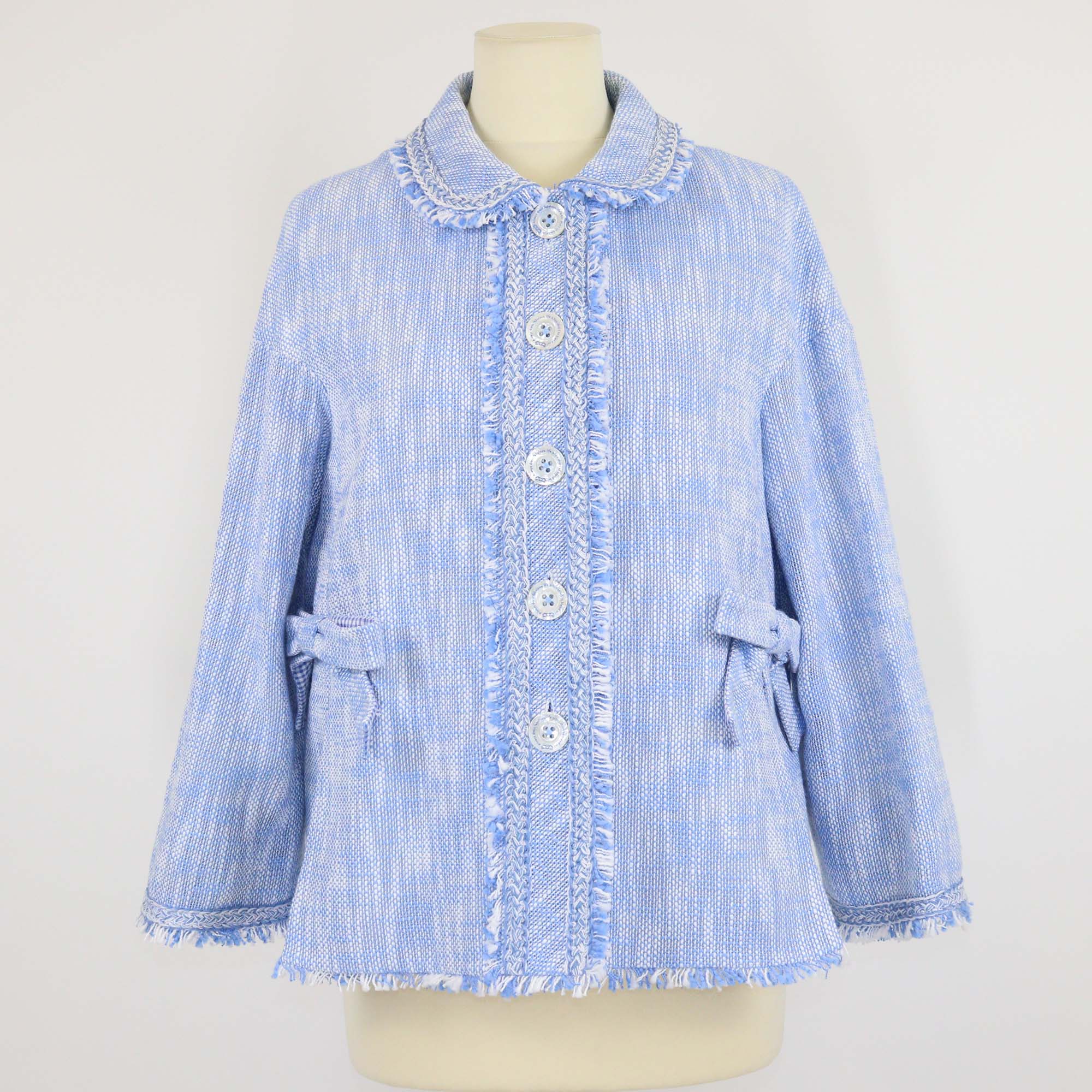 Maison Common Blue/White Tweed Bow Detail Jacket