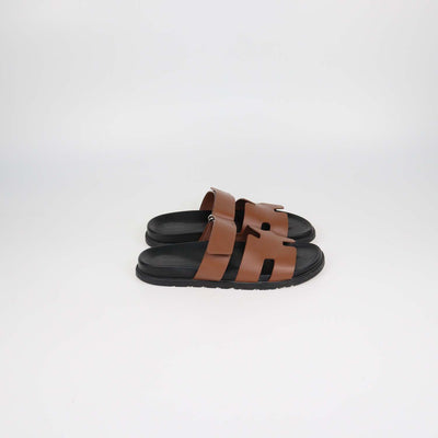 Hermes Gold Leather Chypre Sandals