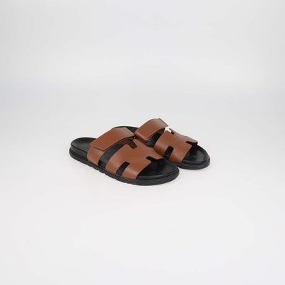 Hermes Gold Leather Chypre Sandals