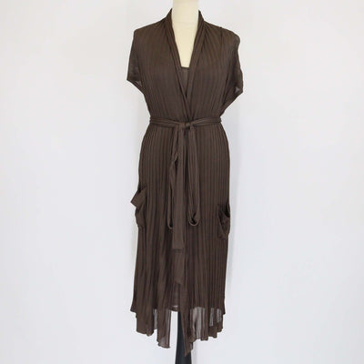 Hermes Dark Brown Viscose Sleeveless Dress & Belted Open Long Cardigan Set Womens Hermes 