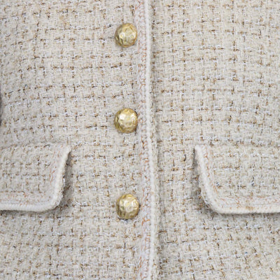 Chanel Beige Tweed Gold-Button Cropped Jacket & Mini Skirt Set