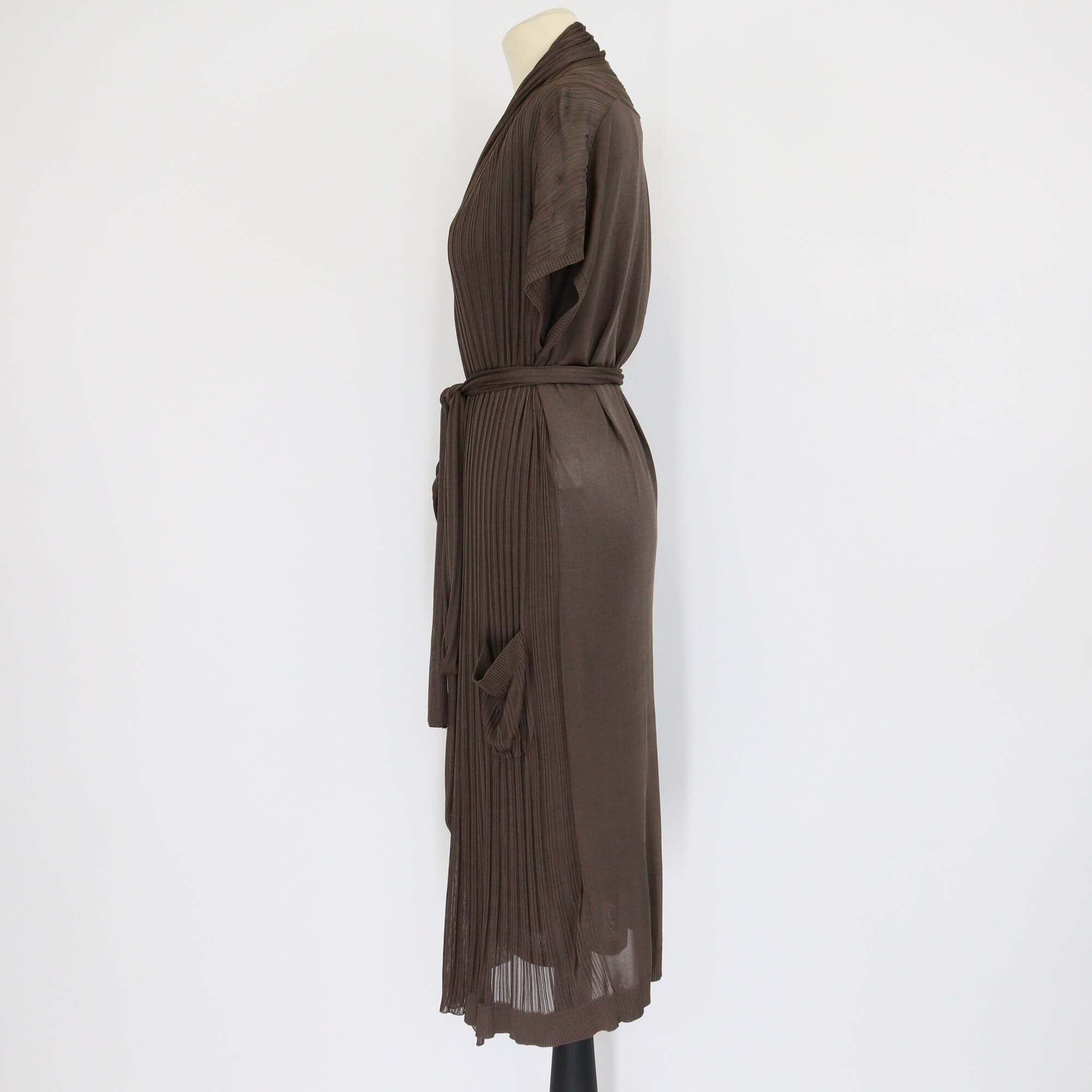 Hermes Dark Brown Viscose Sleeveless Dress & Belted Open Long Cardigan Set Womens Hermes 