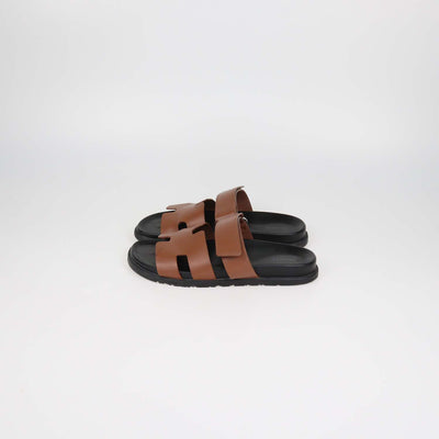 Hermes Gold Leather Chypre Sandals