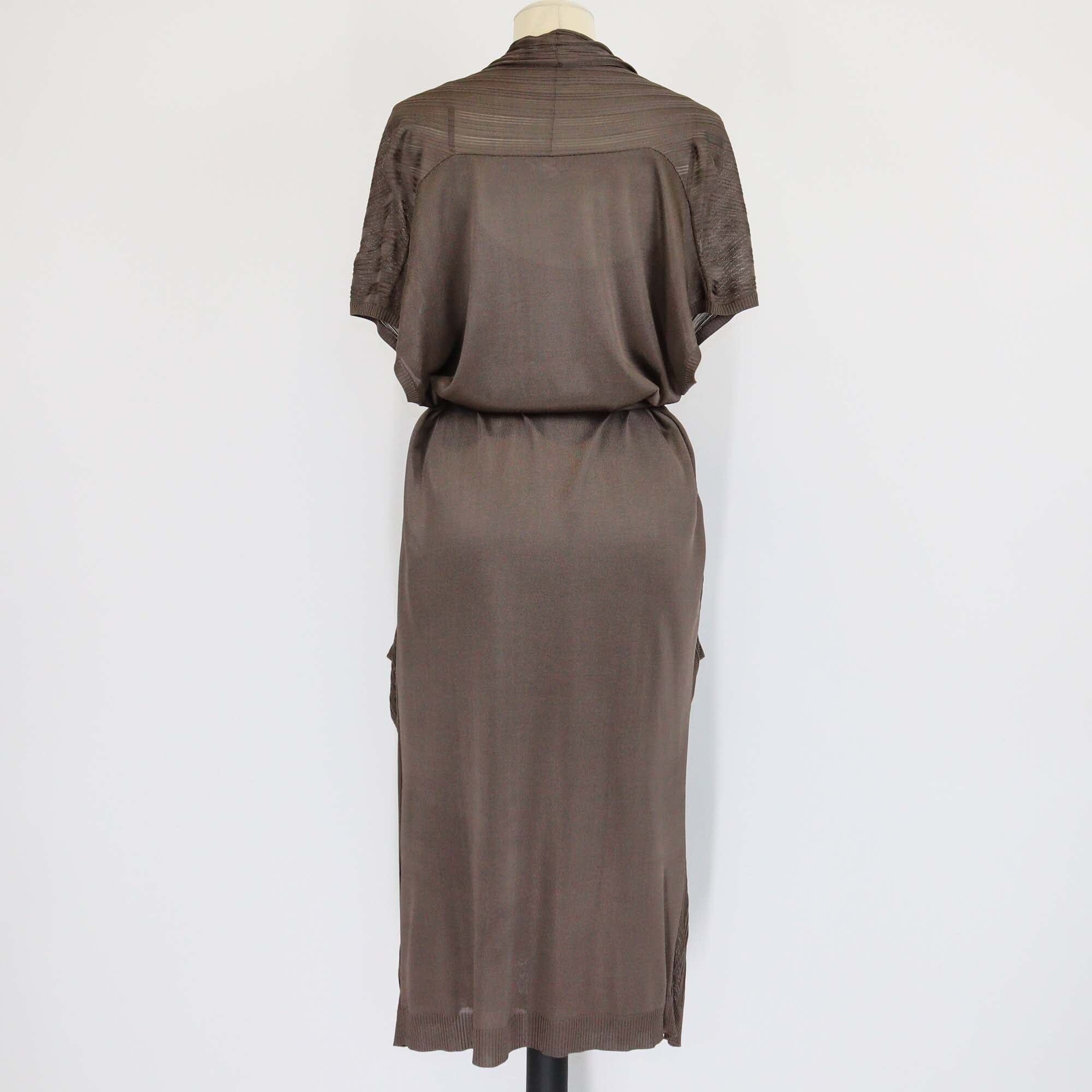 Hermes Dark Brown Viscose Sleeveless Dress & Belted Open Long Cardigan Set Womens Hermes 