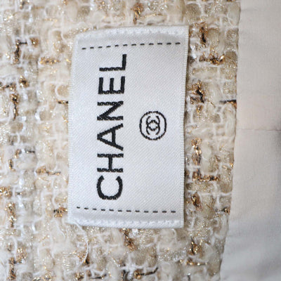 Chanel Beige Tweed Gold-Button Cropped Jacket & Mini Skirt Set