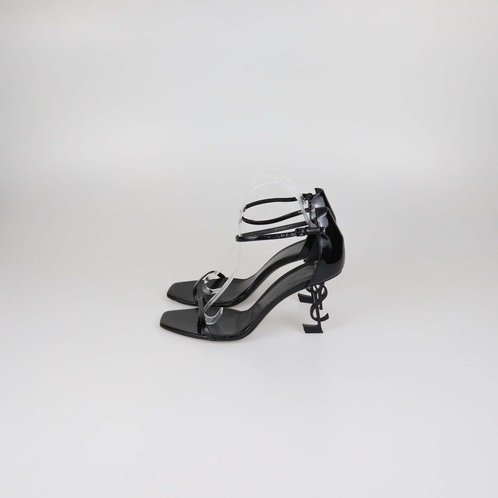 Saint Laurent Black Patent Leather Opyum Ankle Strap Sandals