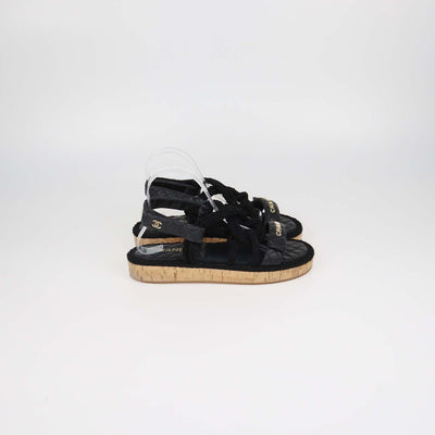 Chanel Black Quilted Leather and Rope Dad Flat Sandals