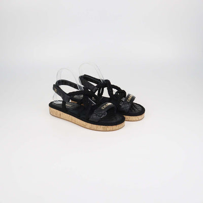 Chanel Black Quilted Leather and Rope Dad Flat Sandals