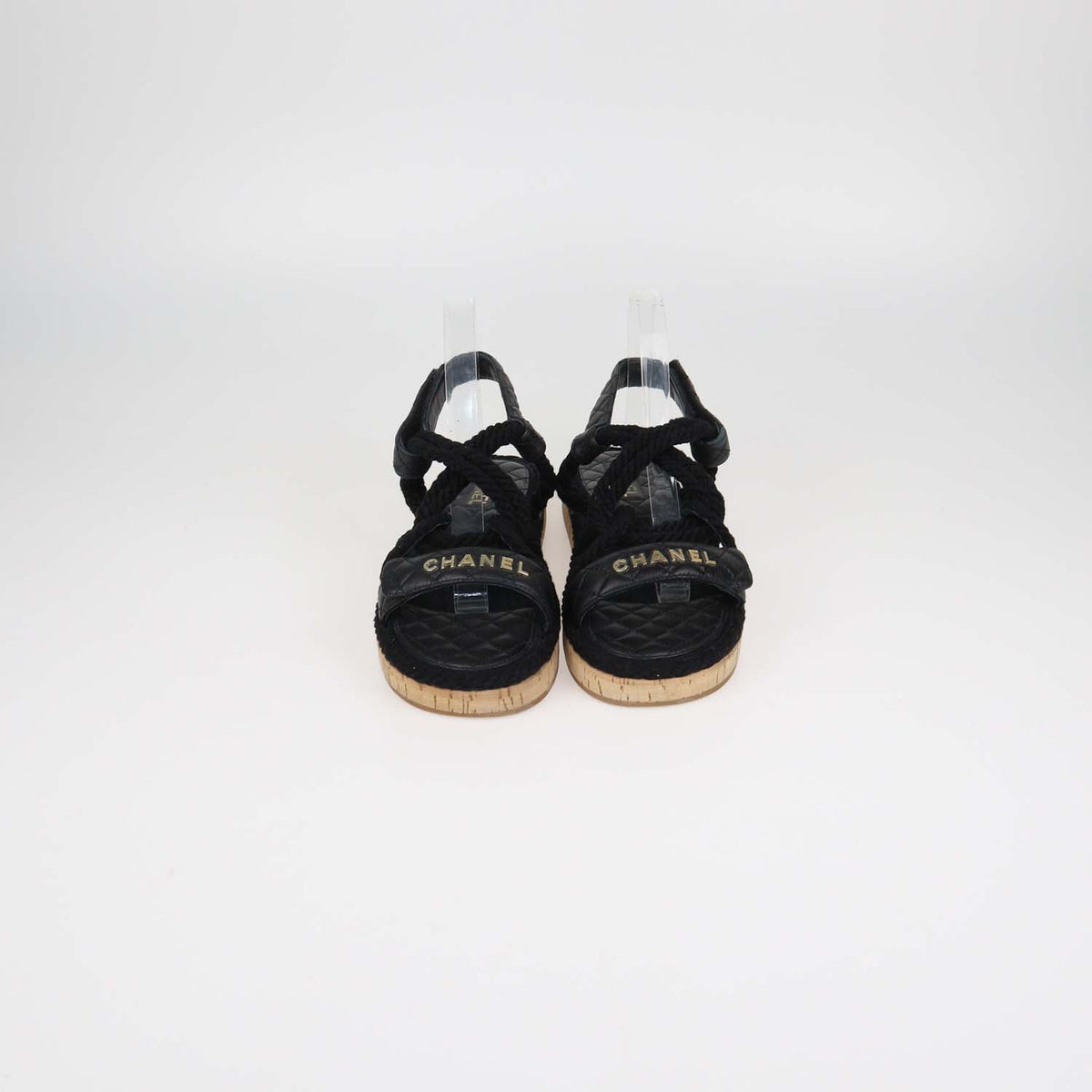 Chanel Black Quilted Leather and Rope Dad Flat Sandals