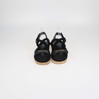 Chanel Black Quilted Leather and Rope Dad Flat Sandals