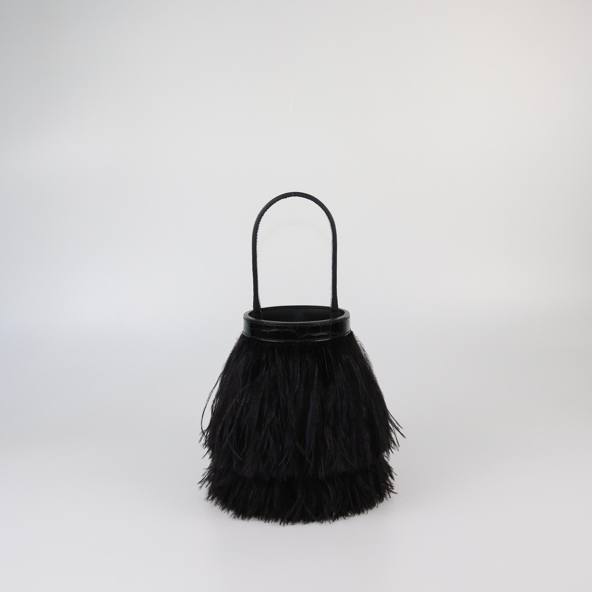 Hermes Black Alligator Mississippi & Ostrich Feather Toupet Bag Womens Hermes 