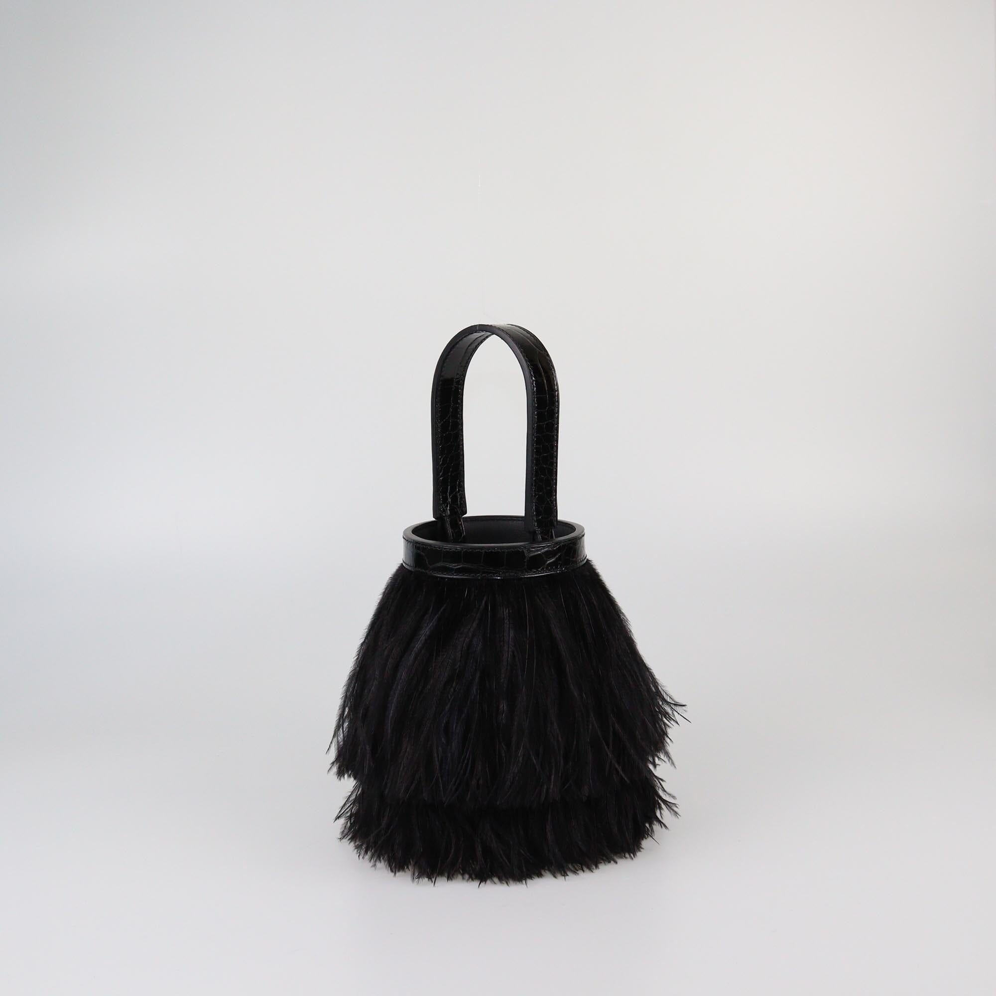 Hermes Black Alligator Mississippi & Ostrich Feather Toupet Bag Womens Hermes 