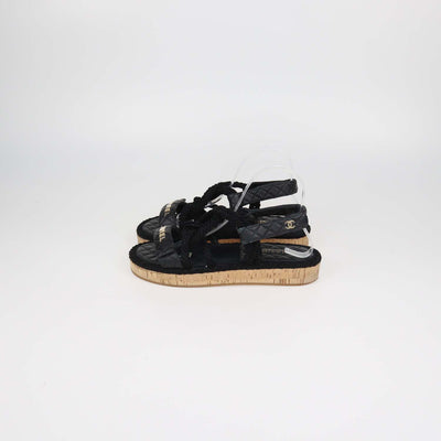Chanel Black Quilted Leather and Rope Dad Flat Sandals