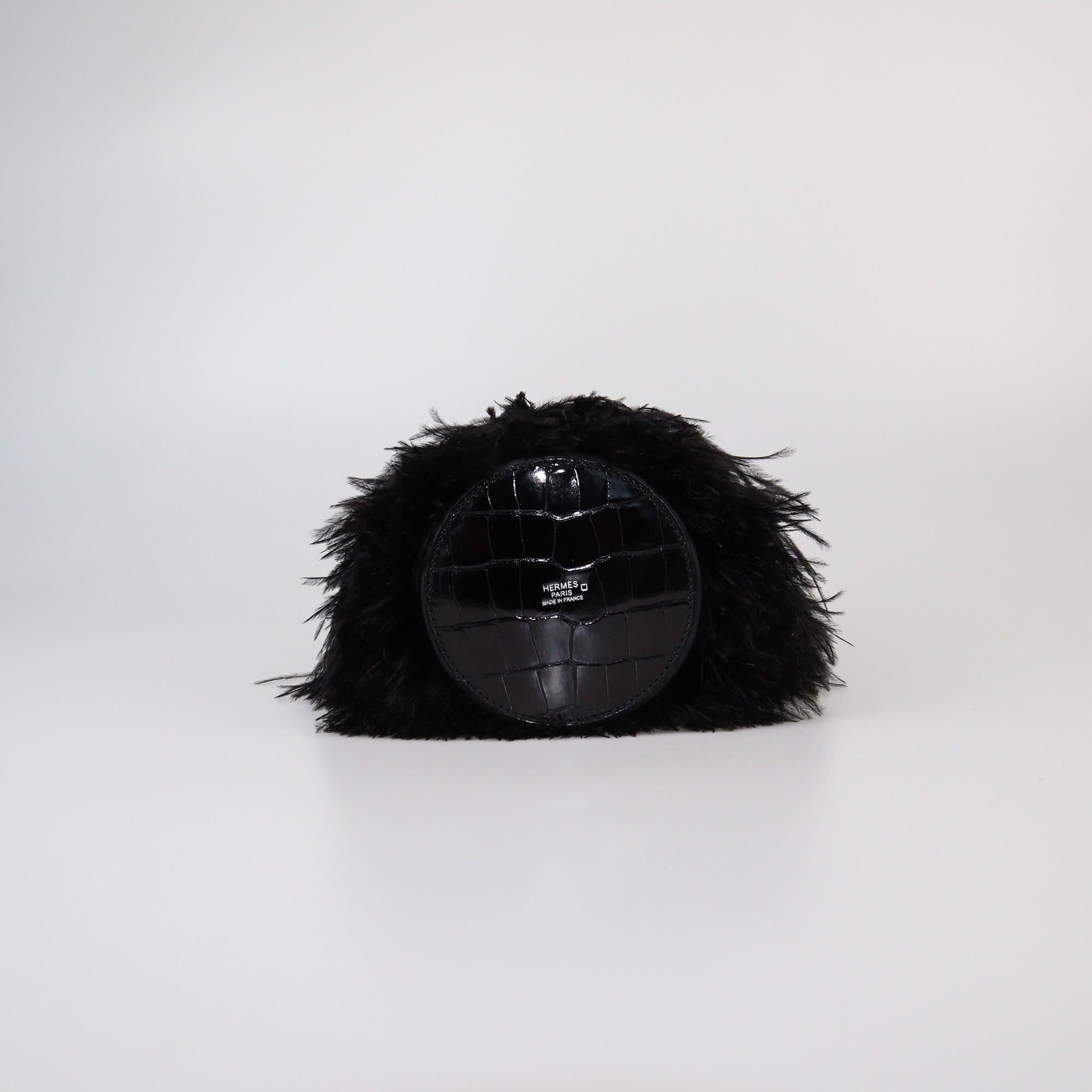 Hermes Black Alligator Mississippi & Ostrich Feather Toupet Bag Womens Hermes 
