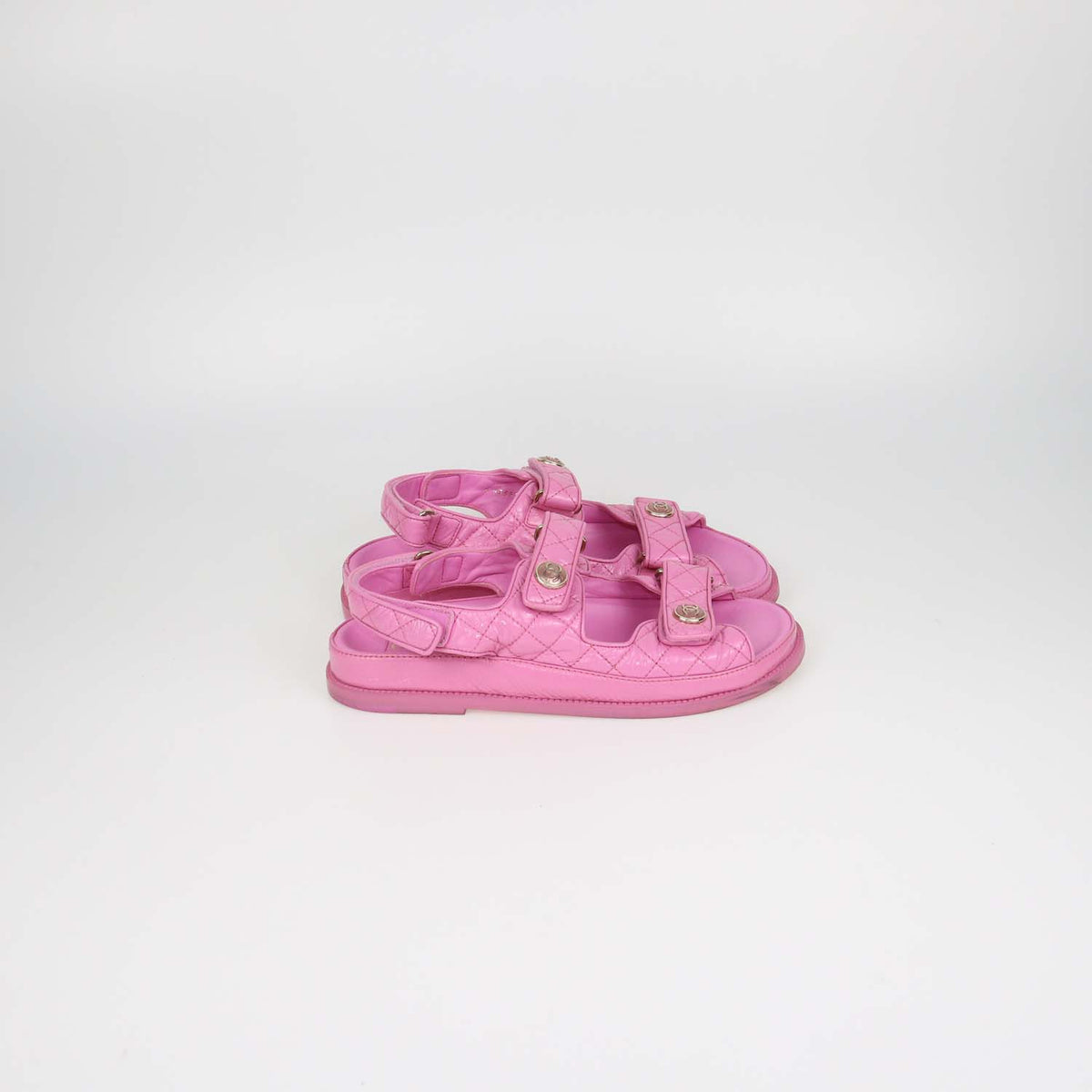 Chanel Pink Quilted Patent Leather Dad Flat Sandals
