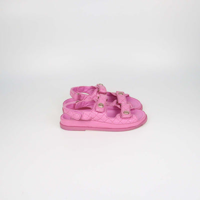 Chanel Pink Quilted Patent Leather Dad Flat Sandals