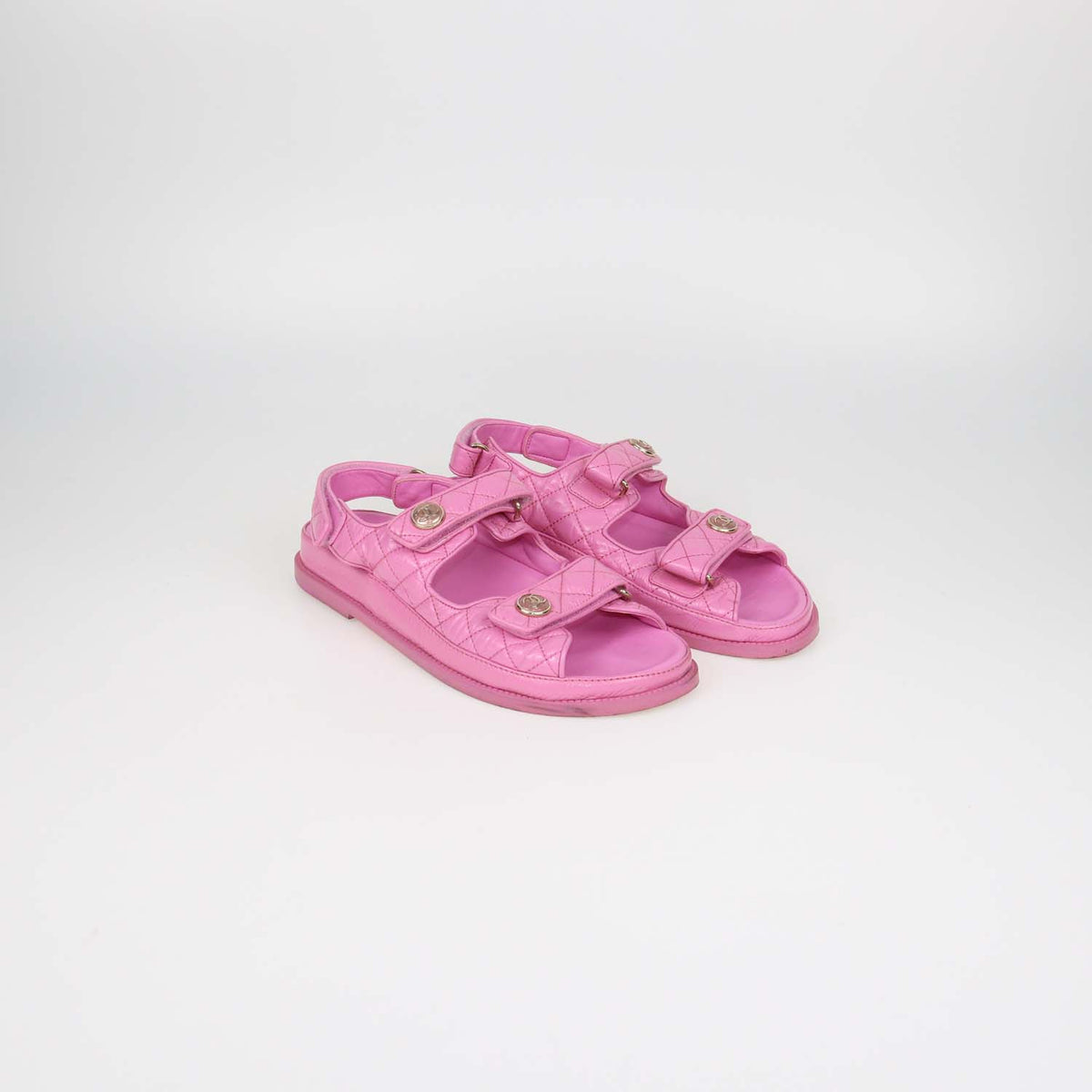Chanel Pink Quilted Patent Leather Dad Flat Sandals