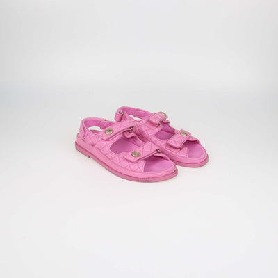 Chanel Pink Quilted Patent Leather Dad Flat Sandals