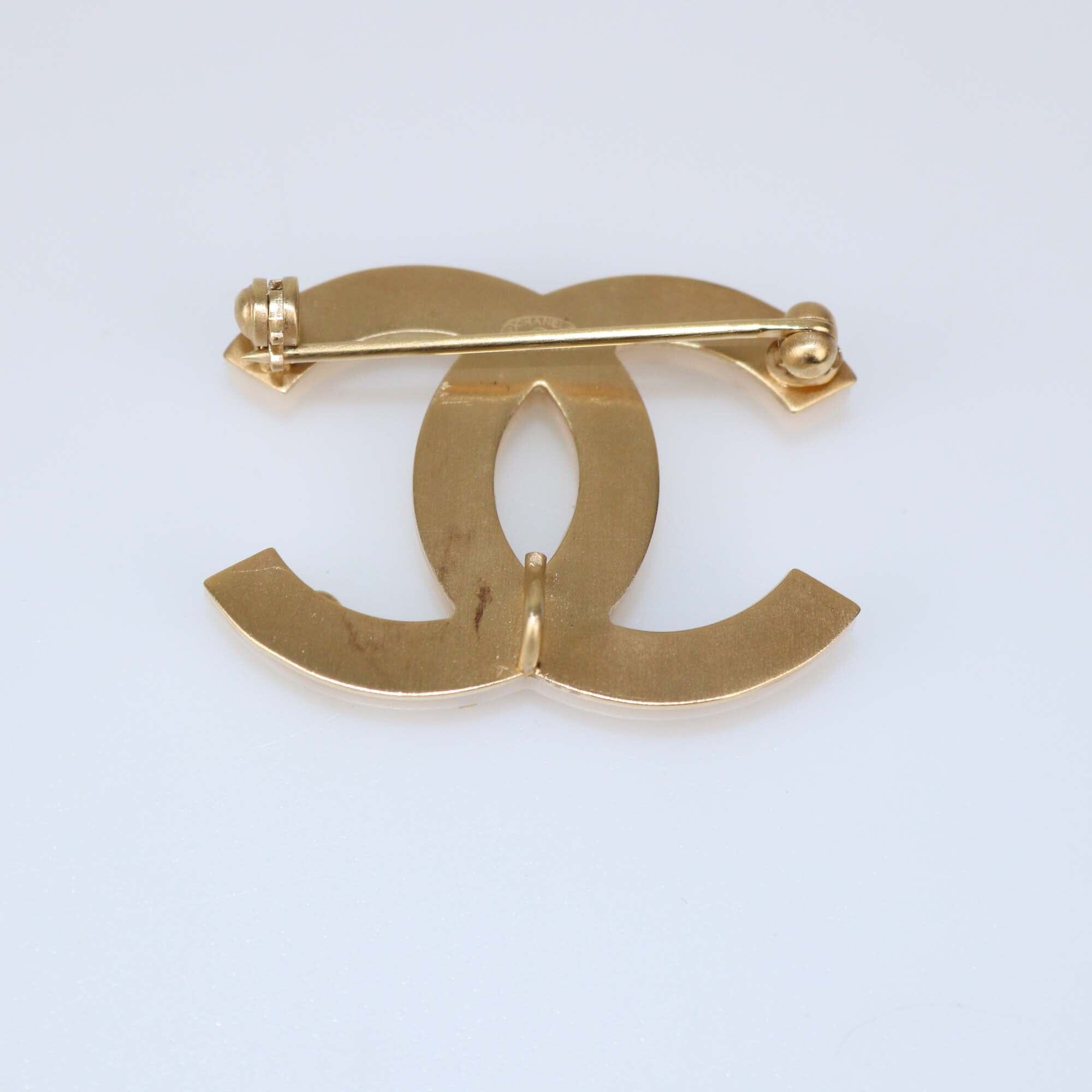 Chanel Cream Resin Studded CC Brooch Womens Chanel 