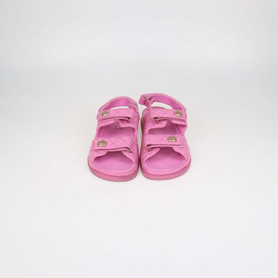 Chanel Pink Quilted Patent Leather Dad Flat Sandals