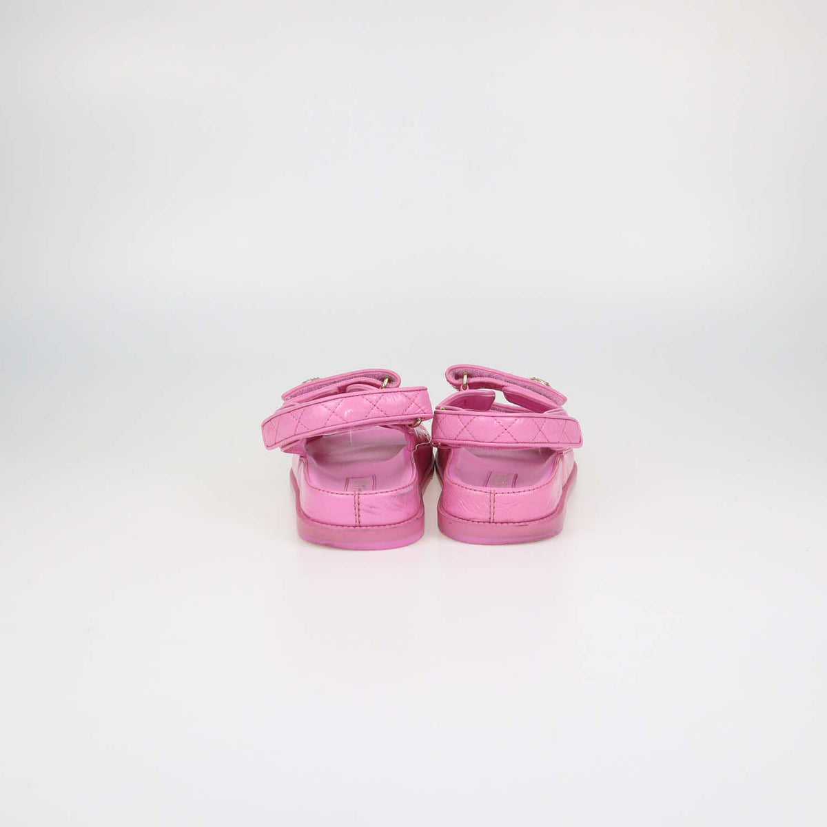 Chanel Pink Quilted Patent Leather Dad Flat Sandals