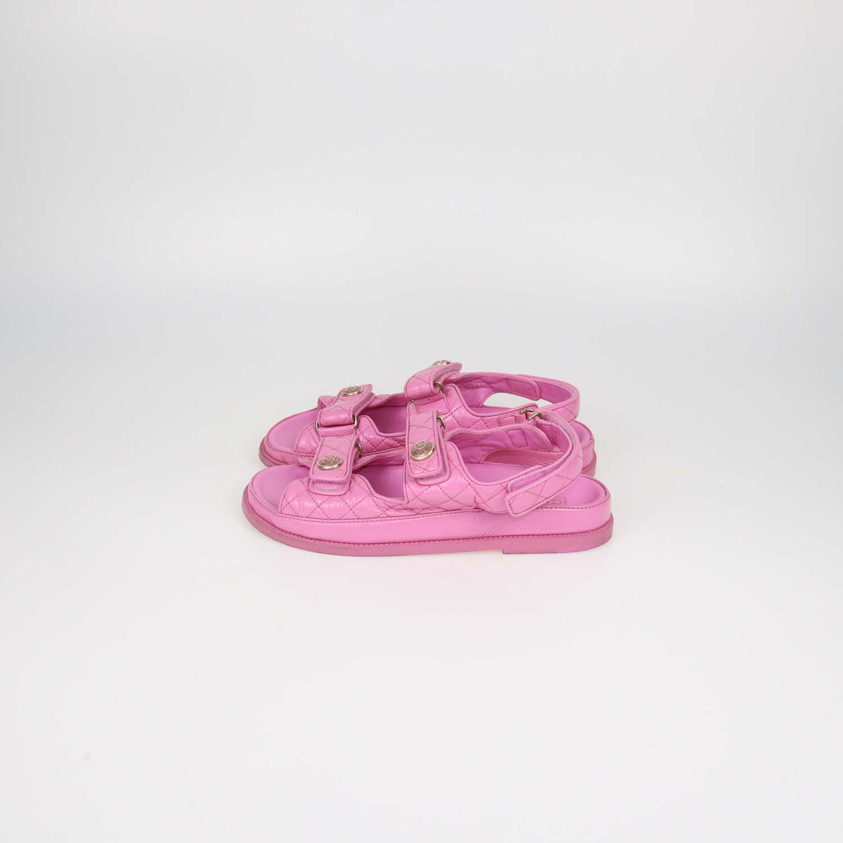 Chanel Pink Quilted Patent Leather Dad Flat Sandals