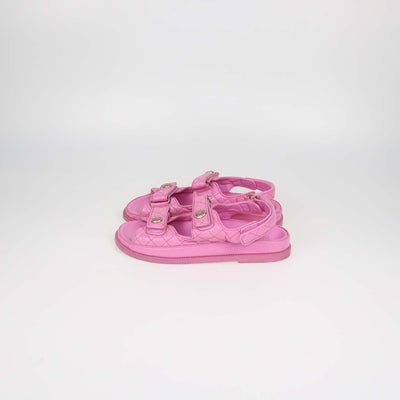 Chanel Pink Quilted Patent Leather Dad Flat Sandals