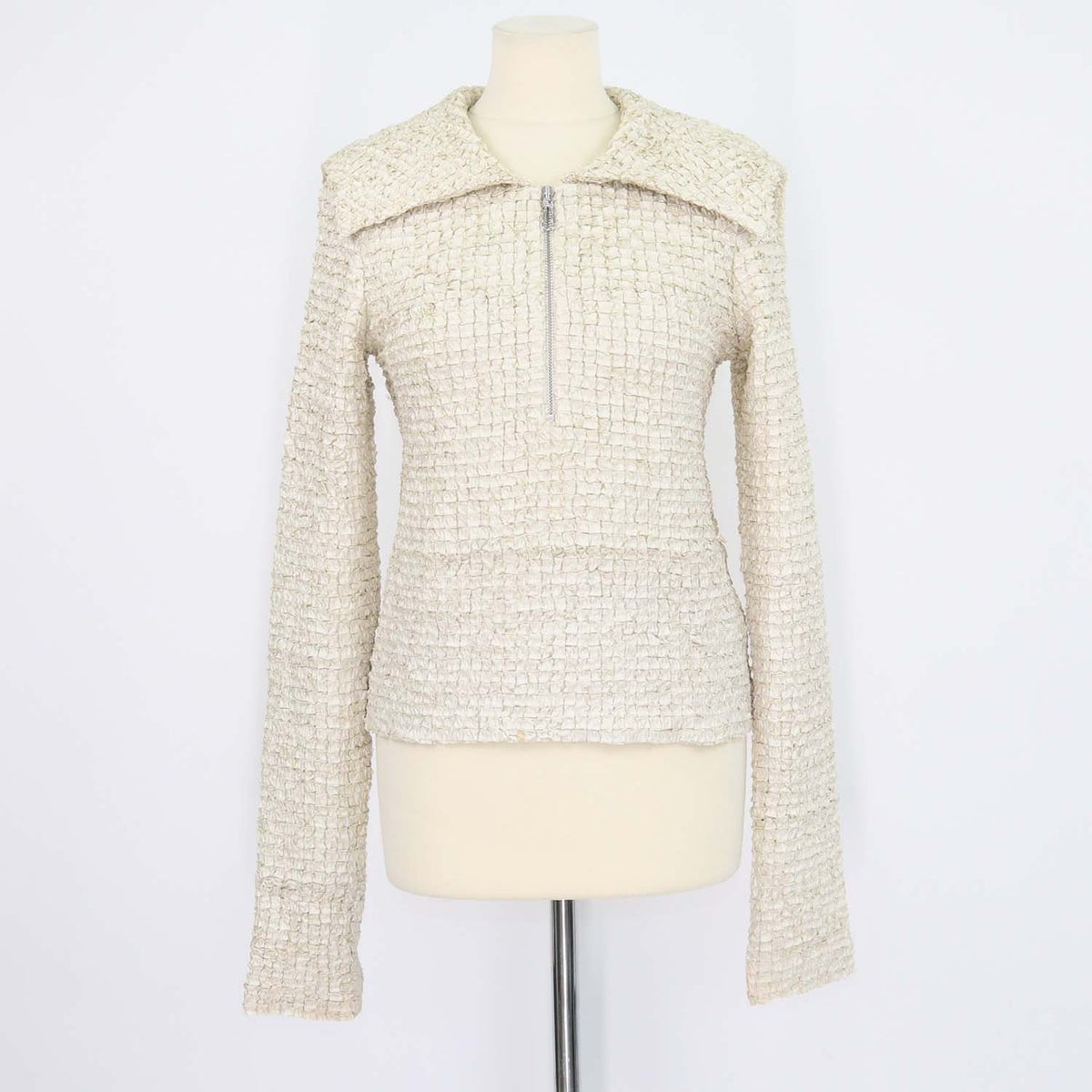 Nanushka Cream Leiko Dribbled Ribbon Turtle Neck Top