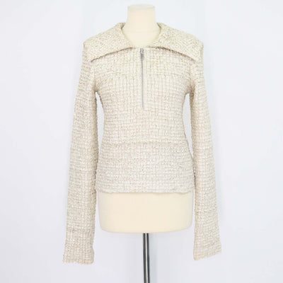 Nanushka Cream Leiko Dribbled Ribbon Turtle Neck Top