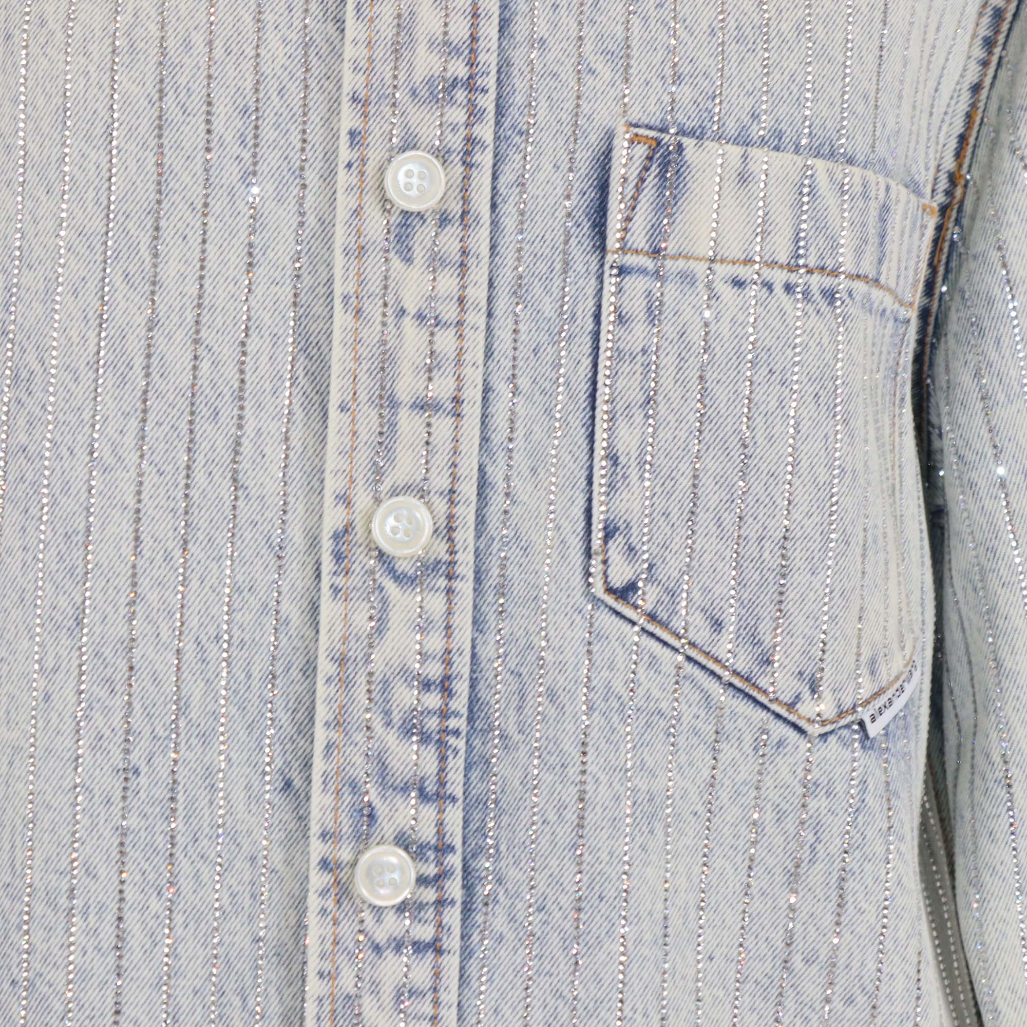 Alexander Wang Pebble Bleach Denim Crystal Stripe Oversized Shirt