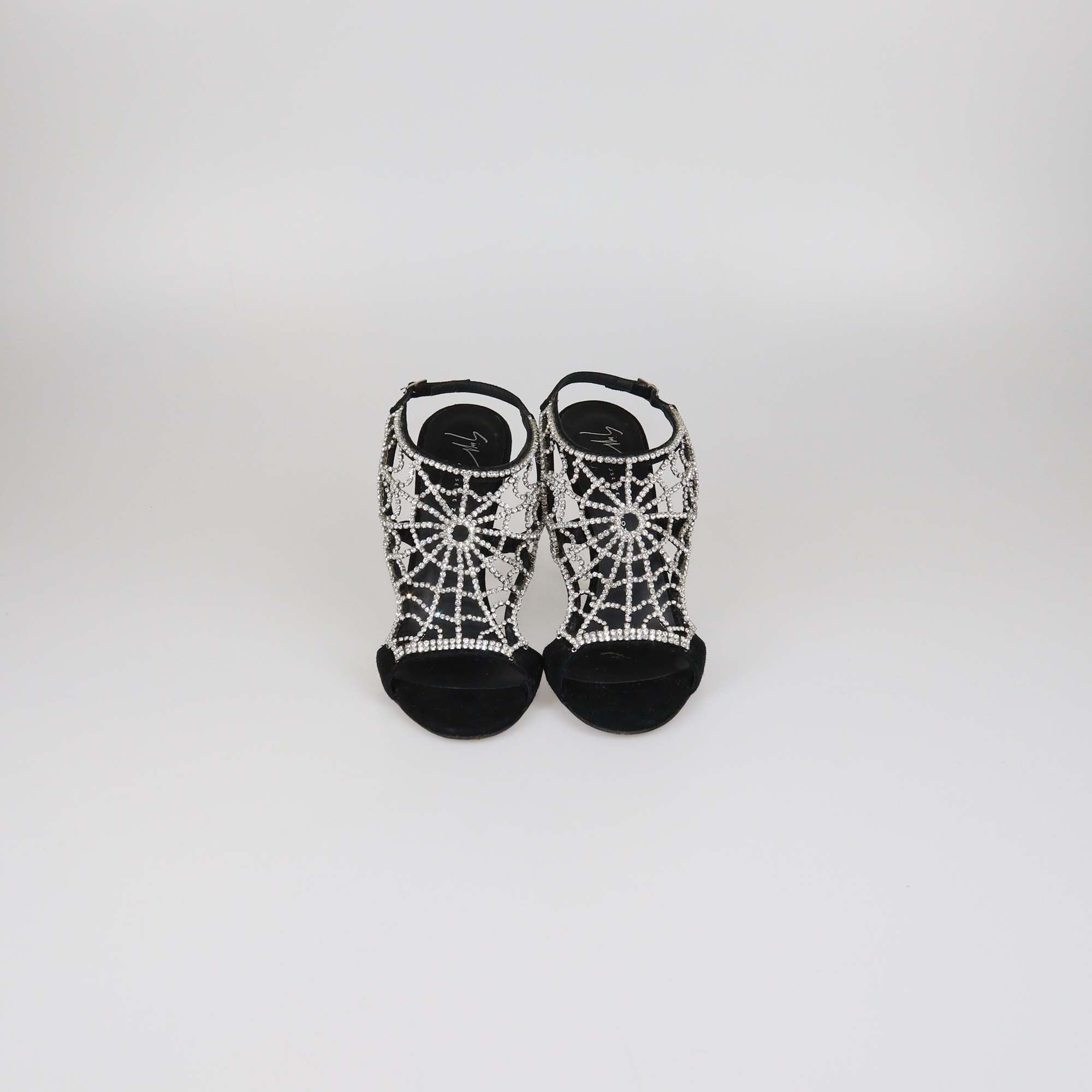 Giuseppe Zanotti Black Suede Spyder Crystal Embellished Elaine Sandals