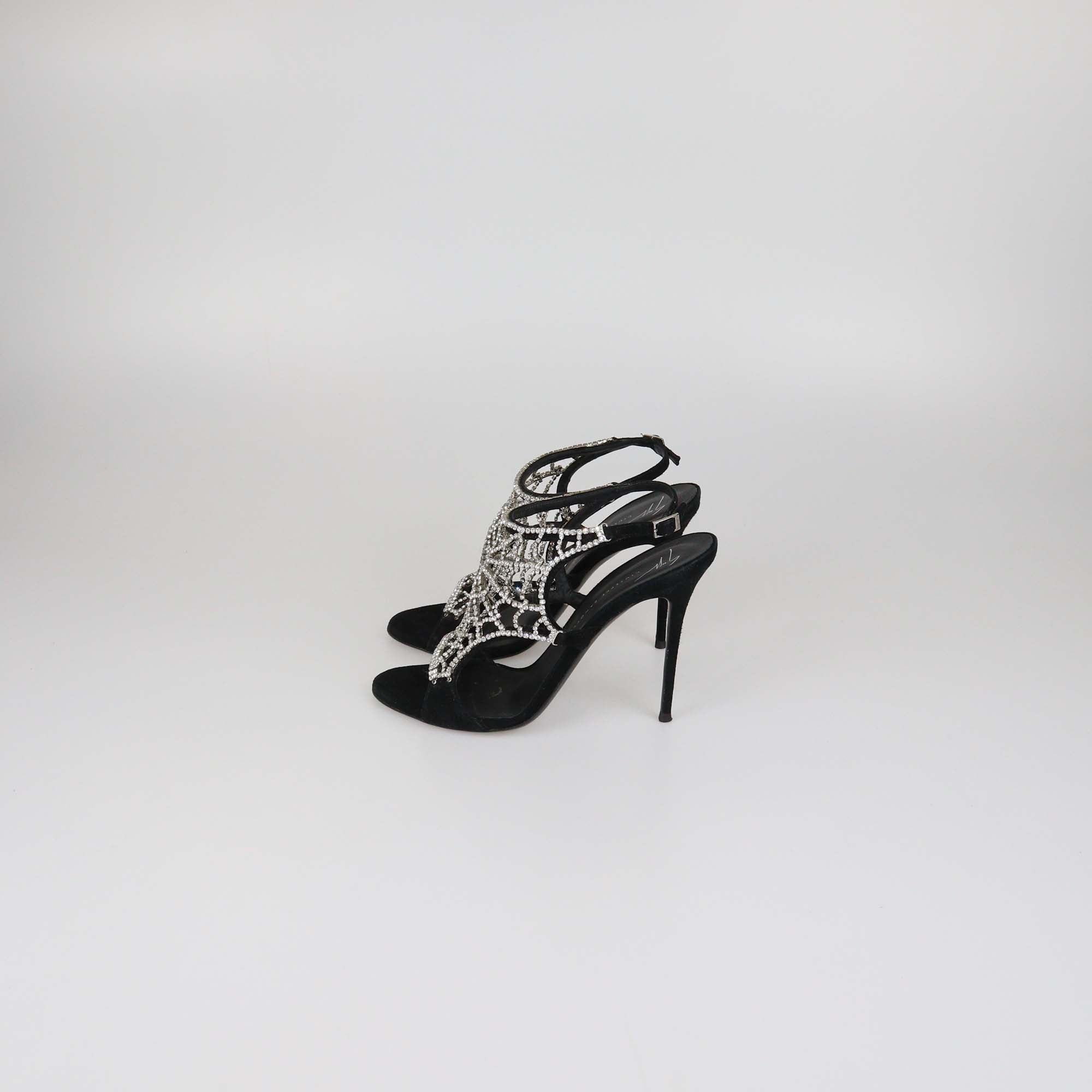 Giuseppe Zanotti Black Suede Spyder Crystal Embellished Elaine Sandals