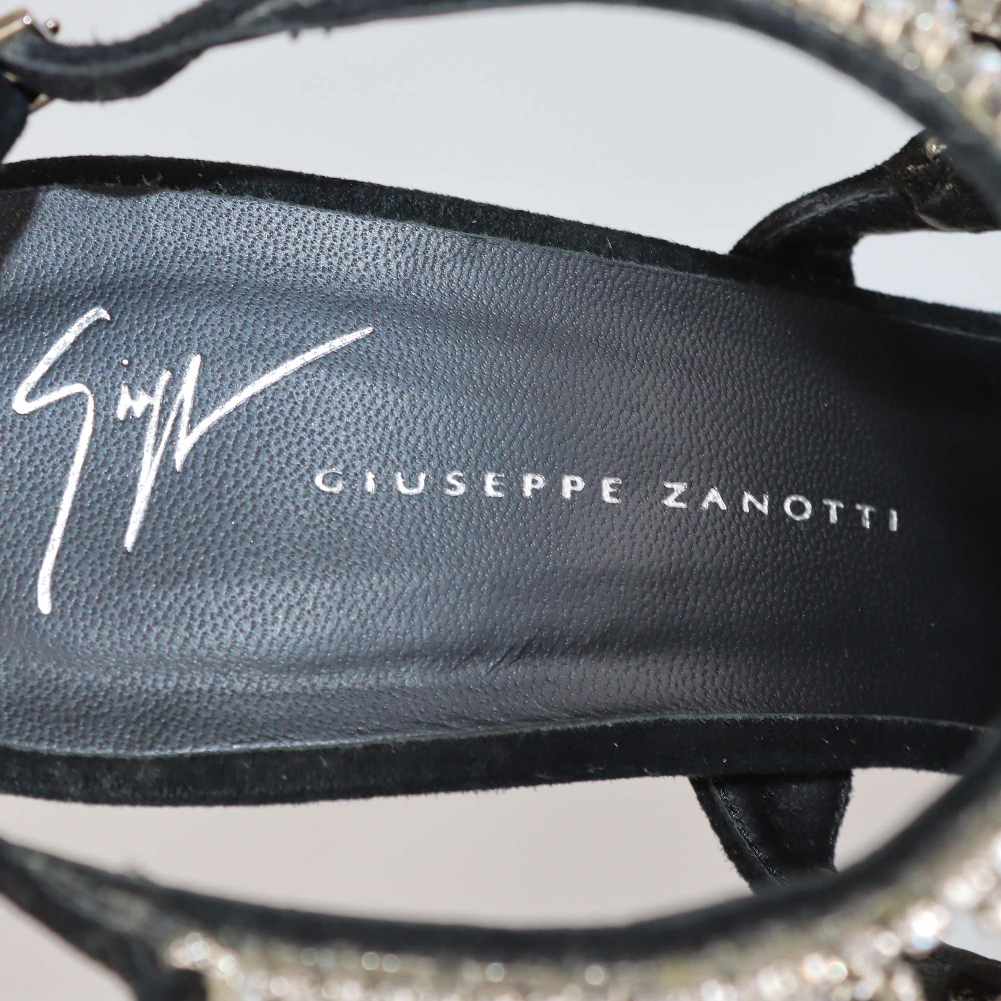 Giuseppe Zanotti Black Suede Spyder Crystal Embellished Elaine Sandals
