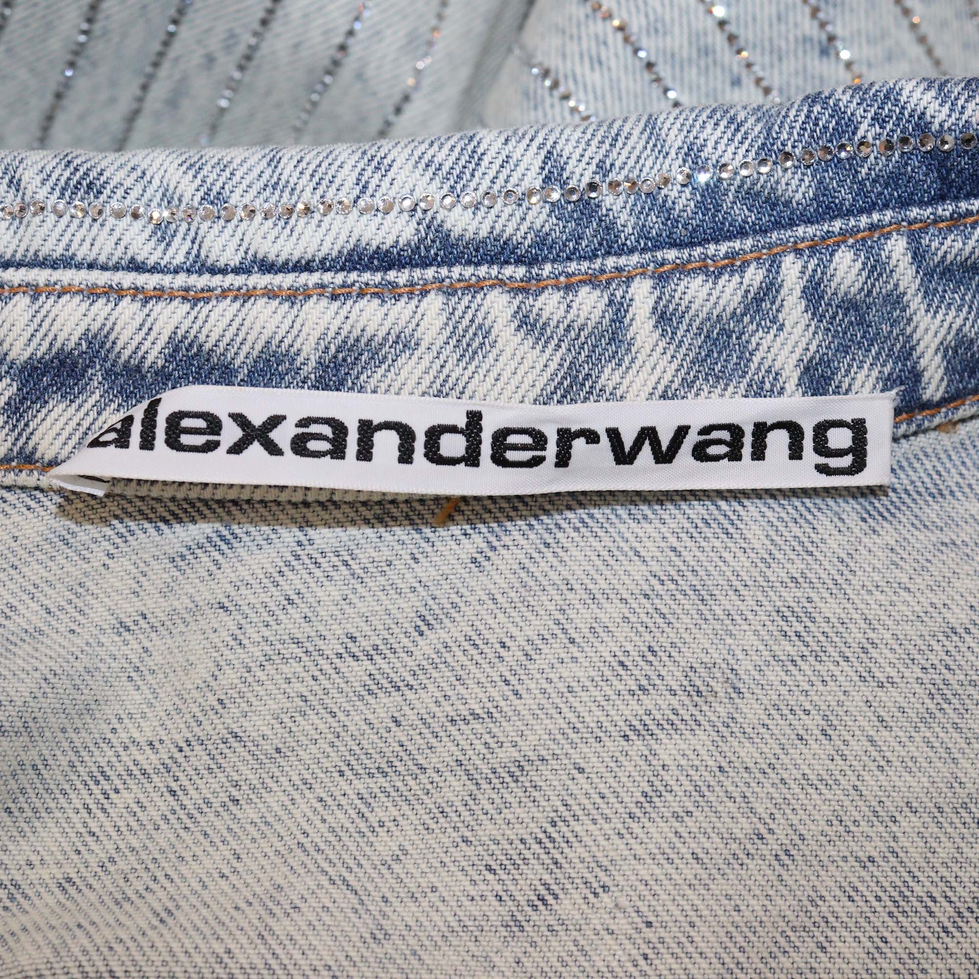 Alexander Wang Pebble Bleach Denim Crystal Stripe Oversized Shirt