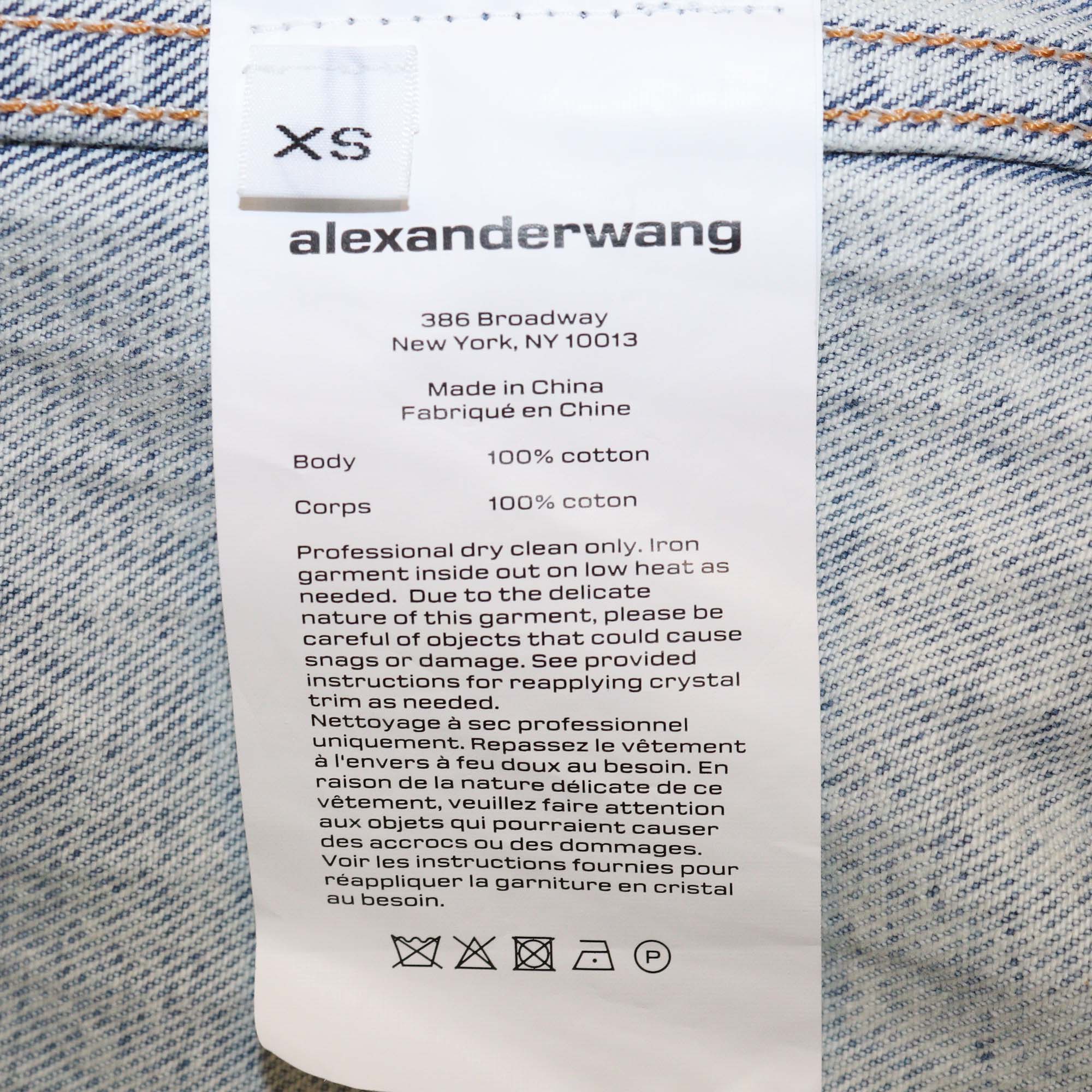 Alexander Wang Pebble Bleach Denim Crystal Stripe Oversized Shirt