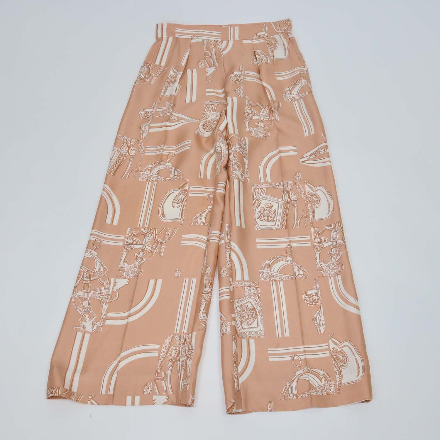 Hermes Beige Silk En Desordre Finesse Pants