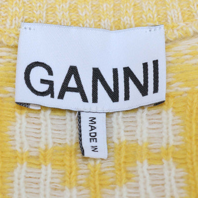 Ganni Yellow, Off White Wool Logo Print V-Neck Sleeveless Top