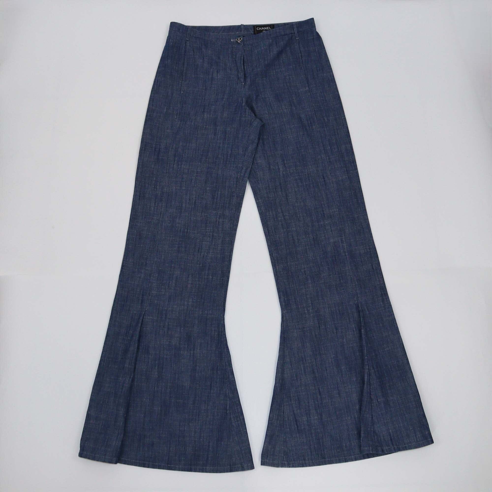 Chanel Blue Wide Leg Pants Womens Chanel 