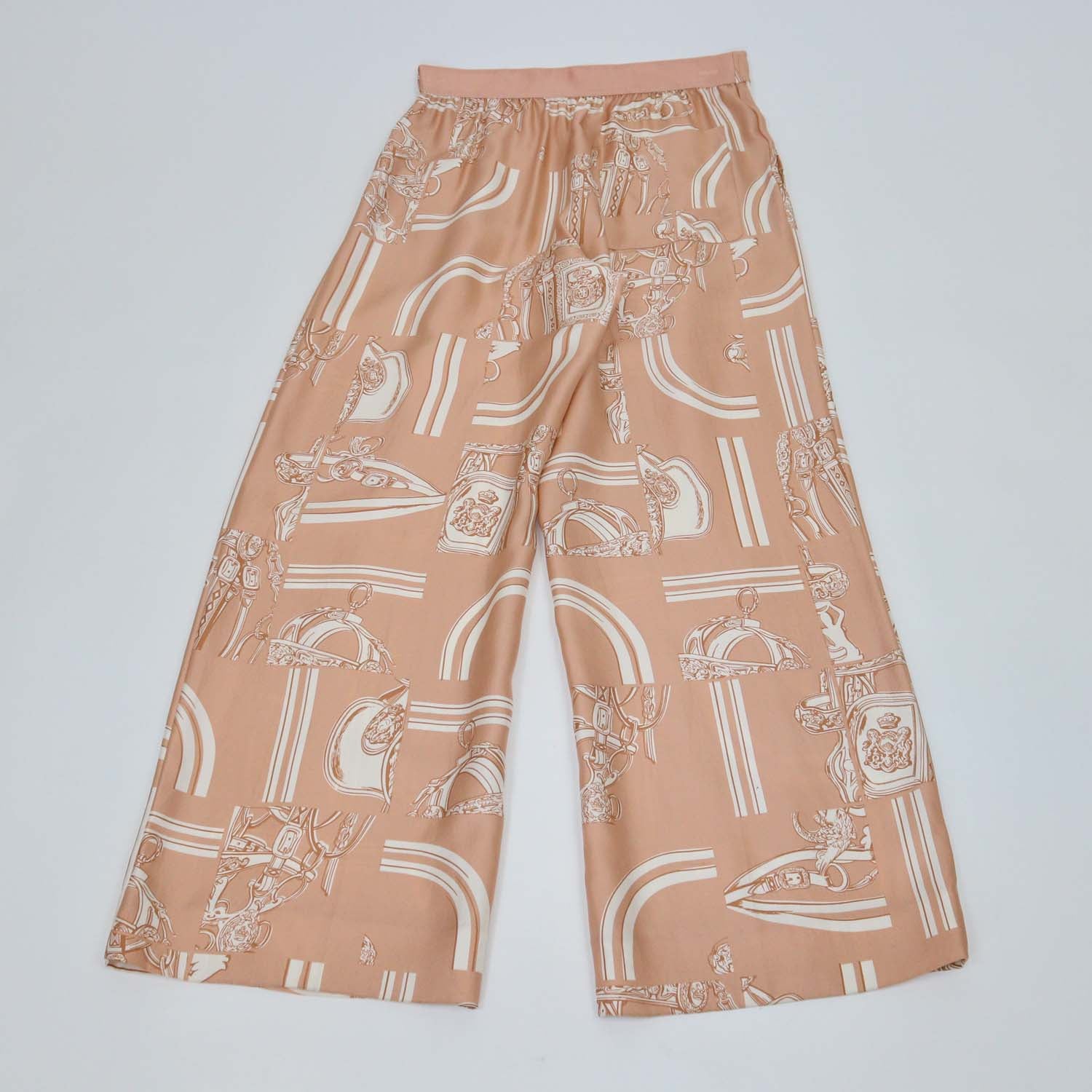 Hermes Beige Silk En Desordre Finesse Pants