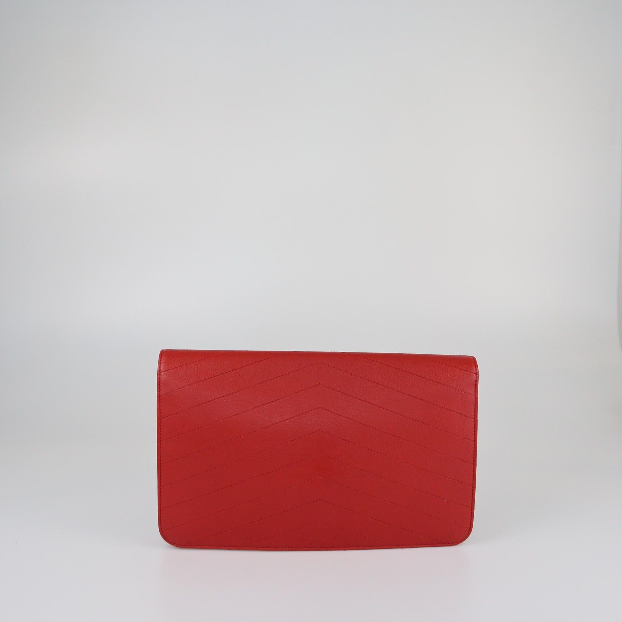 Chanel Red Chevron Casual Trip Clutch Womens Chanel 
