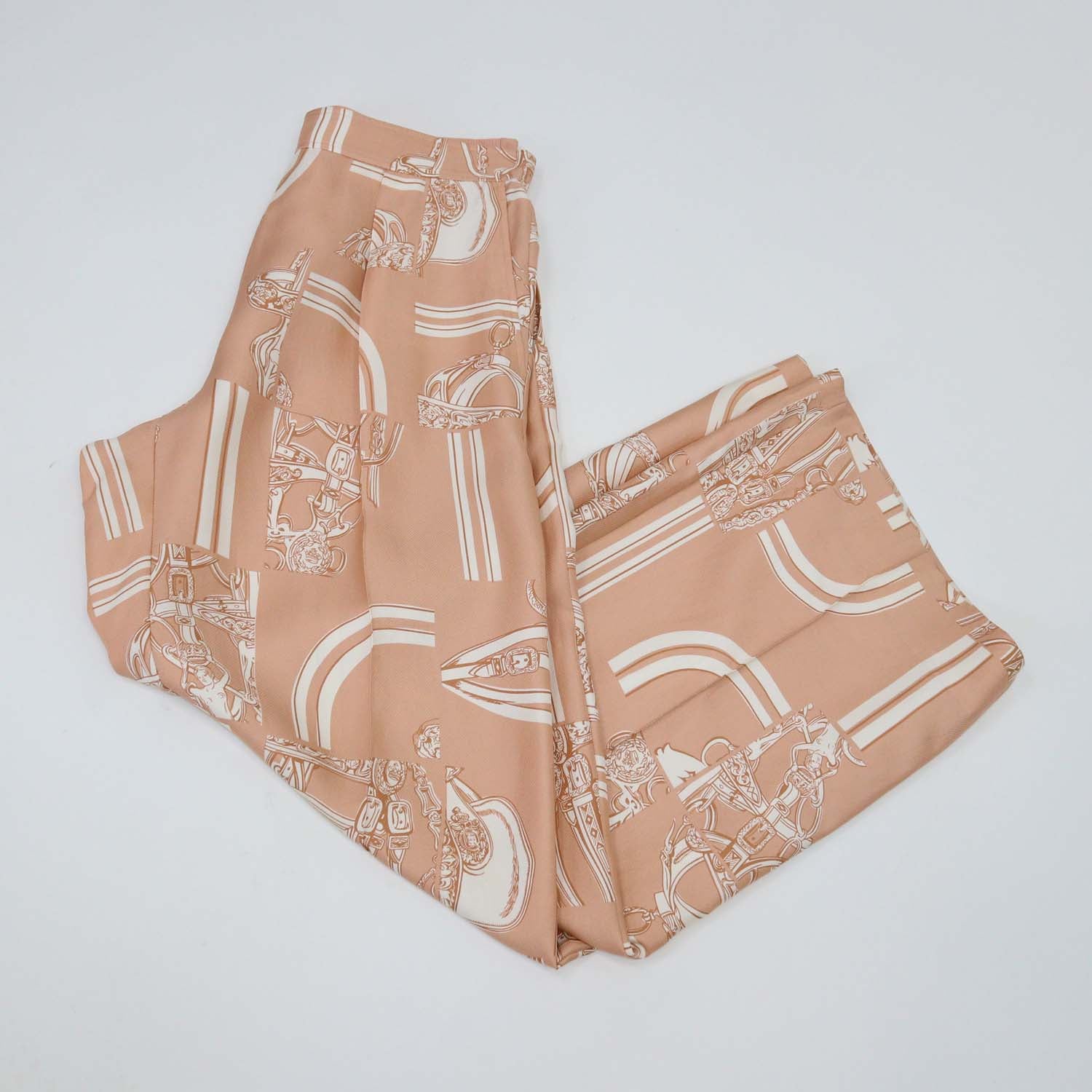 Hermes Beige Silk En Desordre Finesse Pants