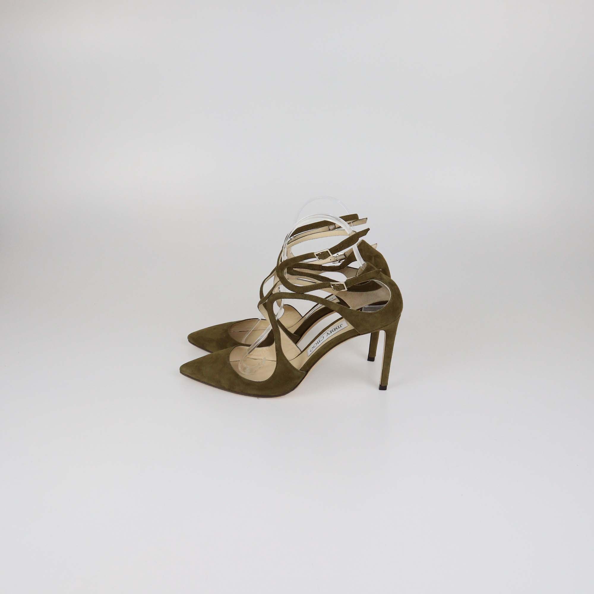Jimmy Choo Olive Green Suede Lancer Pointed Toe Pumps