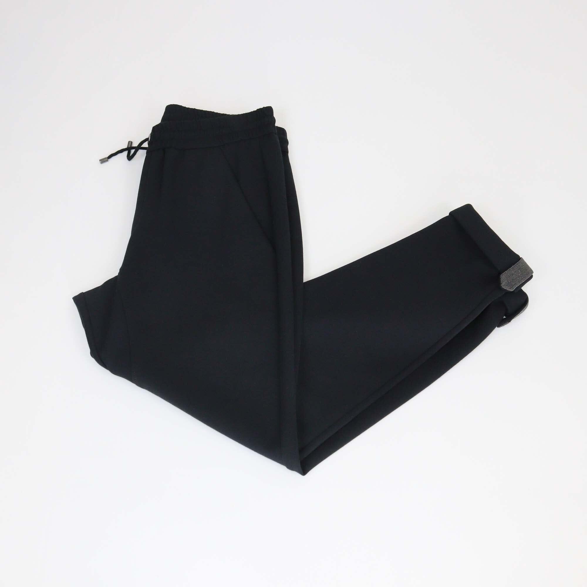 Brunello Cucinelli Black Drawstring Cotton Blended Pants Womens Brunello Cucinelli 
