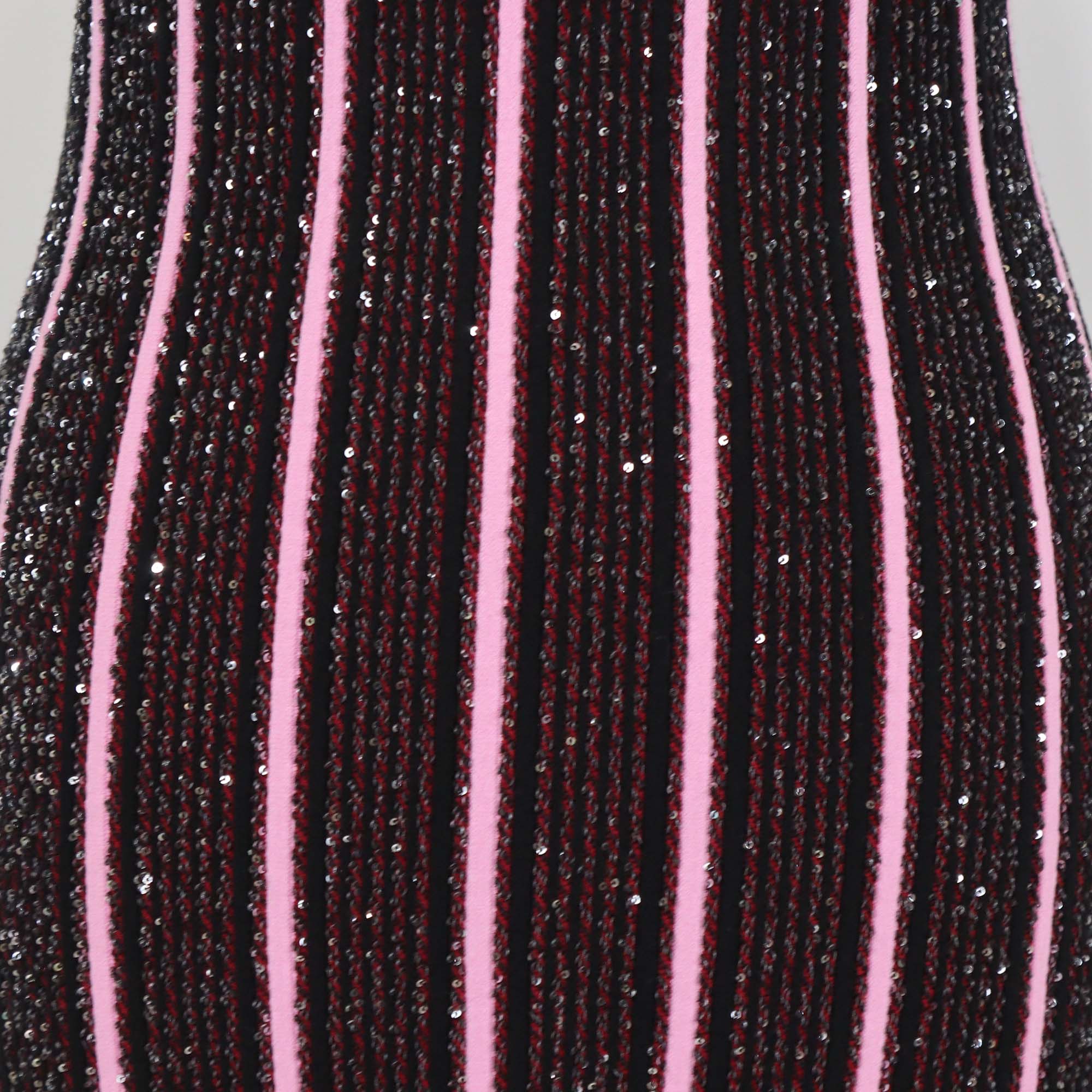 Missoni Multicolor Stripe Partialized Sequin Knitted Sleeveless Mini Dress