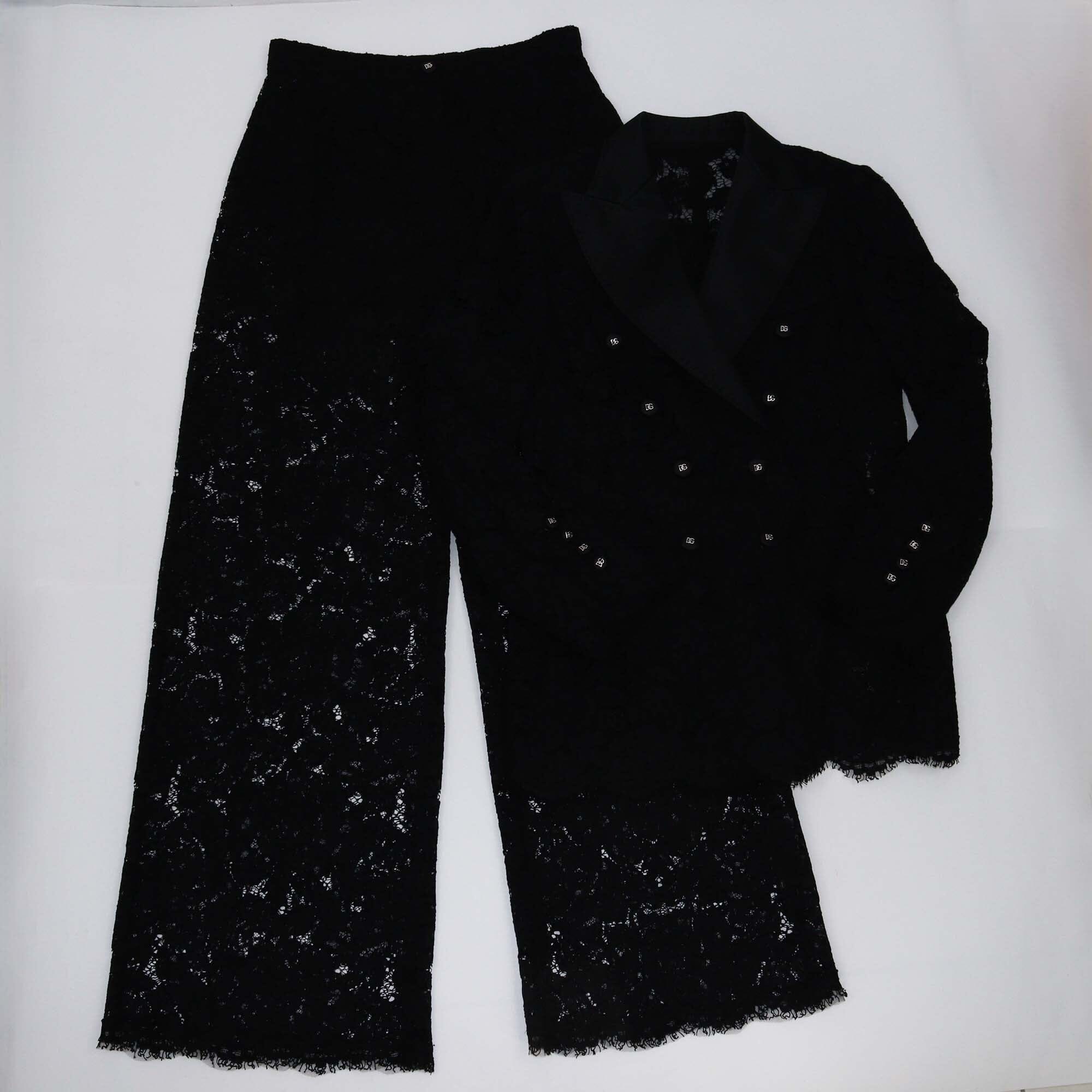 Dolce & Gabbana Black Floral Cordonette Jacket & Pants Set Womens Dolce & Gabbana 